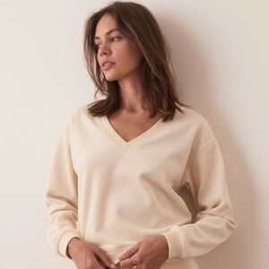 Marine Layer Cord Velour V-Neck Sweatshirt in Cream